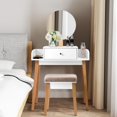 thumbnail image 3 of Giantex Vanity Dressing Table Set with Cushioned Stool & Height-Adjustable Large Mirror, Makeup Dressing Table Desk with Large Drawer for Home Office Bedroom Contemporary Vanity Table Desk, White, 3 of 10