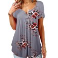 thumbnail image 1 of Blouses d'Été Florales Col en V Amples Tunique T-Shirts, 1 of 2
