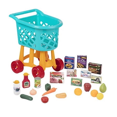 Battat - Panier d'Épicerie – Panier de Magasinage de Jouets de Luxe avec Accessoires d'Aliments pour Jeu d'Imitation pour Enfants 3+ (23 Pcs), Bleu