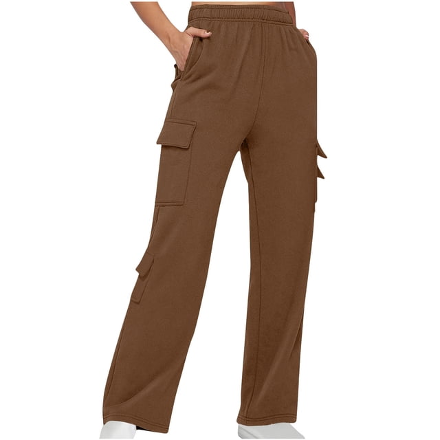 Timegard Womens Sweatpants Cargo Pants Elastic Waist Straight Leg Fall Casual Loose Workout Trousers