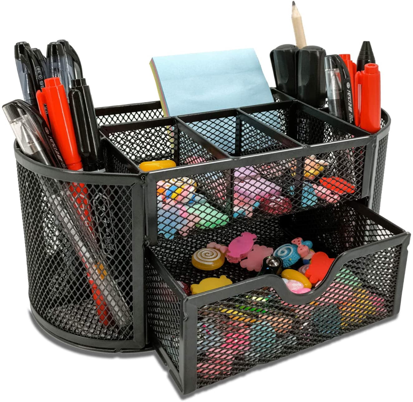 Desk Organizer and Accessories, Multifunctional Desktop Organizers with 9 Compartments and Drawer, Office Desk Organizer for Pen//Pencil/Rulers (Black)