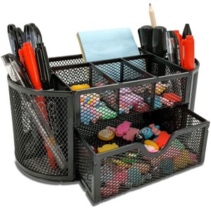 Desk Organizer and Accessories, Multifunctional Desktop Organizers with 9 Compartments and Drawer, Office Desk Organizer for Pen//Pencil/Rulers (Black)