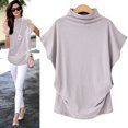 thumbnail image 1 of AMERTEER Blouse Décontractée en Coton à Manches Courtes et Col Roulé pour Femmes, Grande Taille, 1 of 5