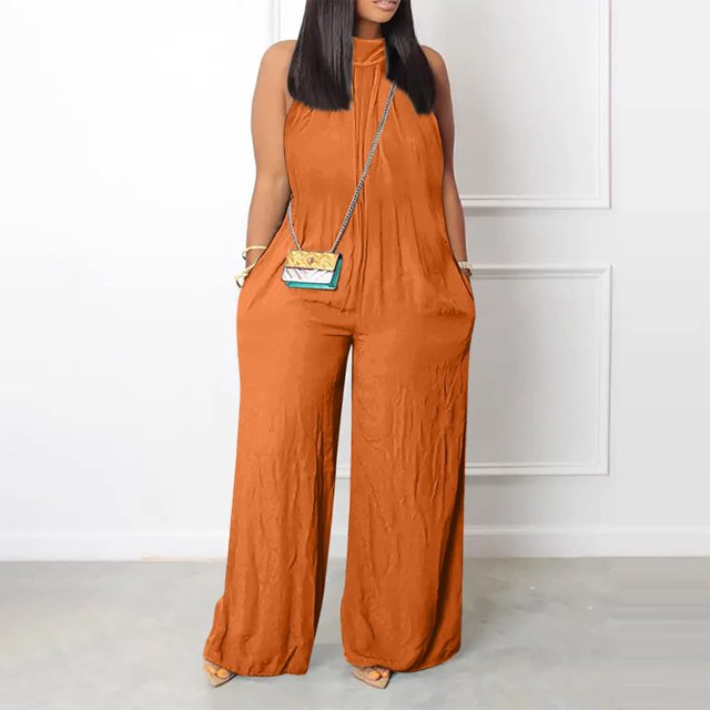 LSLJS Combinaison Décontractée pour Femme Sans Manches à Bretelles Spaghetti, Ample, Ajustable, Extensible, Pantalon Long, une-Pièce avec Poches