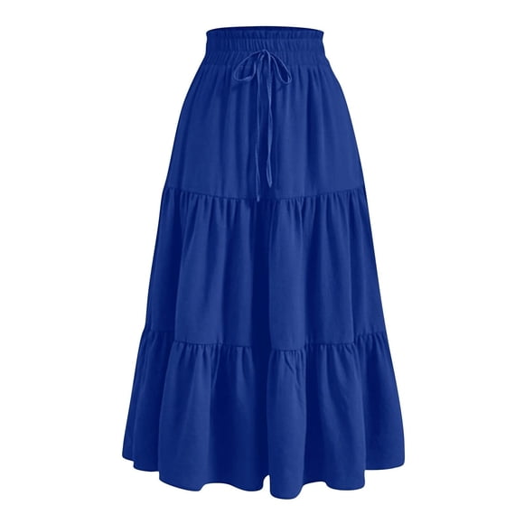 Besolor Maxi Skirts for Women 2025 Summer Elastic Waist Drawstring Ruffle Tiered a Line Flowy Beach Long Skirt