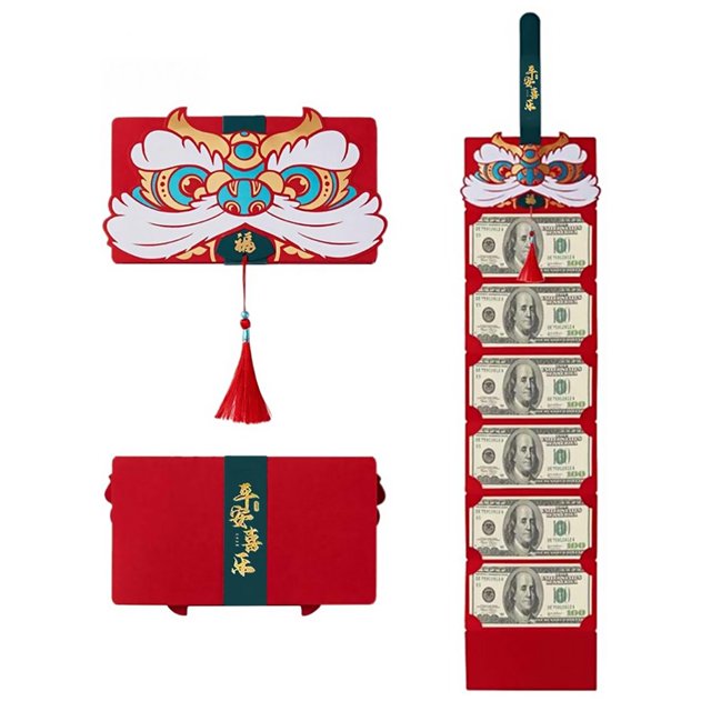 2022 Nouvel An Chinois Enveloppes Rouges Pliantes Enveloppe Rouge Design à Franges Sac à Argent pour Festival de Printemps Anniversaire de Bébé Pleine Lune Mariage 6 Emplacements pour Cartes
