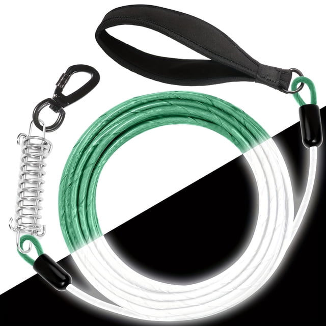 CNKOO Reflective Chew Proof Dog Leash - 5/10/15ft Heavy Duty Dog Lead For Small Large Dogs - Waterproof Pet Long Chain Leashes With Swivel Lockable Hook And Shock Absorbing Spring