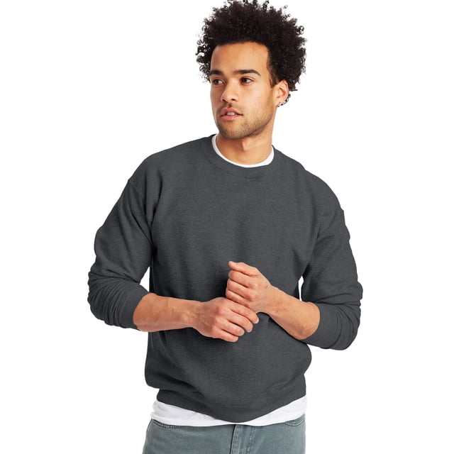 Hanes Mens EcoSmart Fleece Crewneck Sweatshirt, L, Charcoal Heahter