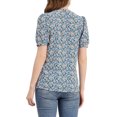 thumbnail image 3 of INSPIRE CHIC Women's Floral Print Rufle Button Up Puff Short Sleeves Blouse Top S Blue, 3 of 7