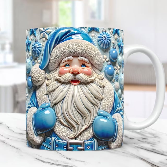 Meitianfacai Coffee Mug Ceramic Cup, Christmas Mug Inflated Snowman Mug, Santa Mug Press Puffy Design 15oz 11oz Coffe