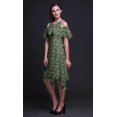 thumbnail image 2 of Bimba Robe Midi à Épaules Dénudées pour Femmes, Tunique de Fête, Manches Volantées, Imprimé de Feuilles Noires - X-Small, 2 of 6