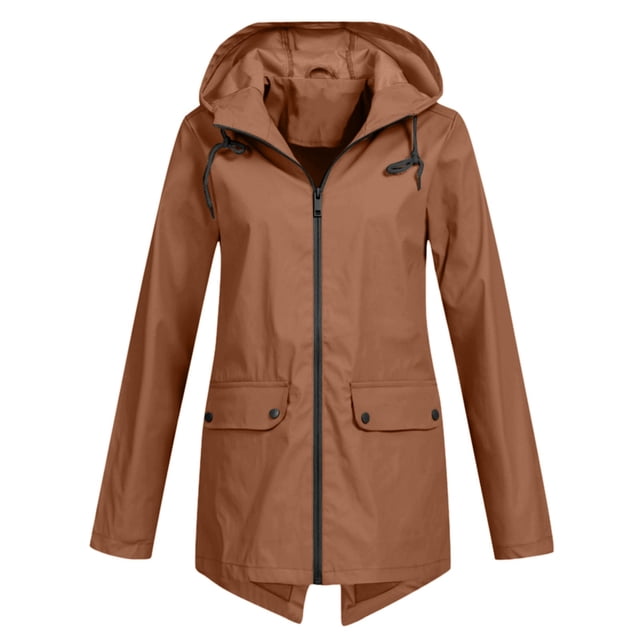 Women Casual Solid Jacket Outdoor Plus Size Hooded Windproof Loose Coat