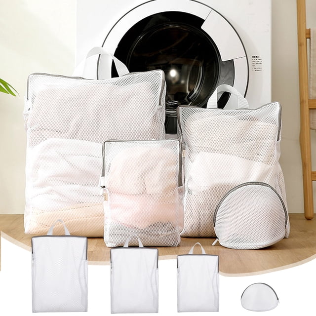Vaidha Sacs à Linge en Filet pour Articles Délicats, Comprenant un Ensemble de Sacs en Filet en polyester Blanc avec des Coutures Durables et des Fermetures Éclair de Qualité, Idéal pour Protéger les Articles Délicats pendant les cycles de Lavage et de Séchage. Convenant au Rangement de la Buanderie, Ces Sacs de Lavage Polyvalents Peuvent Aussi Ranger de Petits Articles comme des Jouets, du Maquillage et des Accessoires. Exposés Près d'Une machine à Laver à Chargement Frontal.
