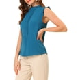 thumbnail image 4 of INSPIRE CHIC Women's Sleeveless Blouse Ruffled Pleated Wear-to-Work Chic Blouse L Peacock Blue, 4 of 6
