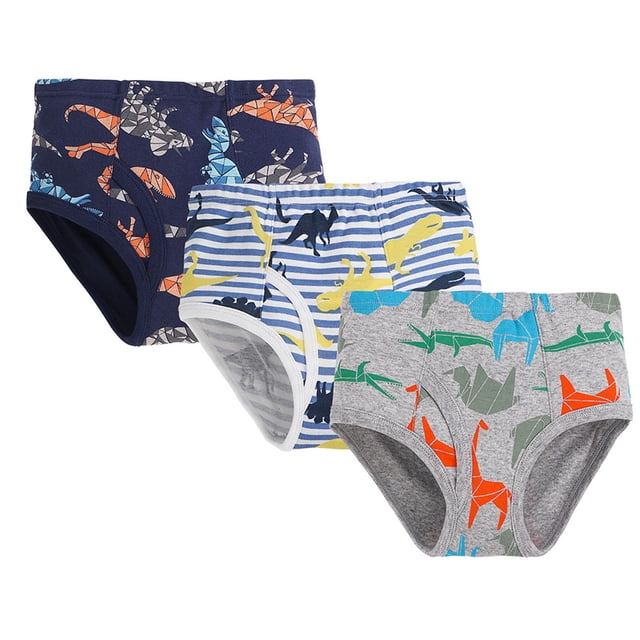 MIASHUI sous-Vêtements Garçons Enfants Culottes en Coton à Imprimé de Dessins Animés Lot de 3,120. Cet Ensemble Comprend Trois Paires de Culottes en Coton pour Garçons avec des Imprimés de Dessins Animés Colorés avec des Motifs de Dinosaures et d'Animaux. l'Ensemble Comprend des Culottes Bleu Marine, Blanc à Rayures et Bleu, et Gris. Fabriqué à Partir de Matériaux Respirants et Absorbants, Ces sous-Vêtements Sont Doux, Durables et Conçus pour un Confort Toutes Saisons. des Ouvertures de Jambe Élastiques et une Ceinture en Tissu Recouverte Assurent un Ajustement Serré, Sans Pincement. Convient aux