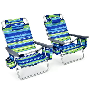 Patiojoy Set of 2 Beach Chairs Lightweight Aluminum Backpack Folding Recliners Blue
