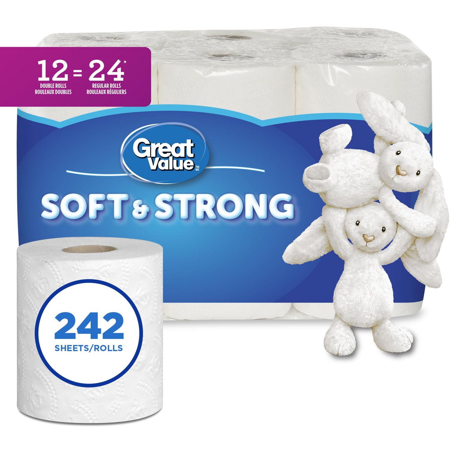 Great Value, Ultra Soft Toilet Paper, 12 Double equal 24 rolls