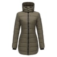 thumbnail image 4 of Innerwin Hooded Coats Solid Color Women Down Winter Long Sleeve Lightweight Puffer Jacket Olive Green L, 4 of 7