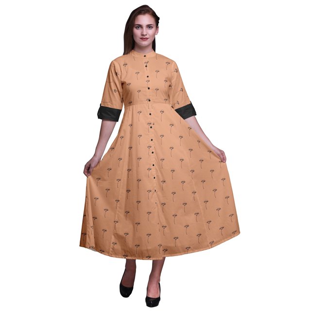 Bimba Leaves Ladies Button Down Print Dress A-Line Cocktail Party Shirt Dress-Small