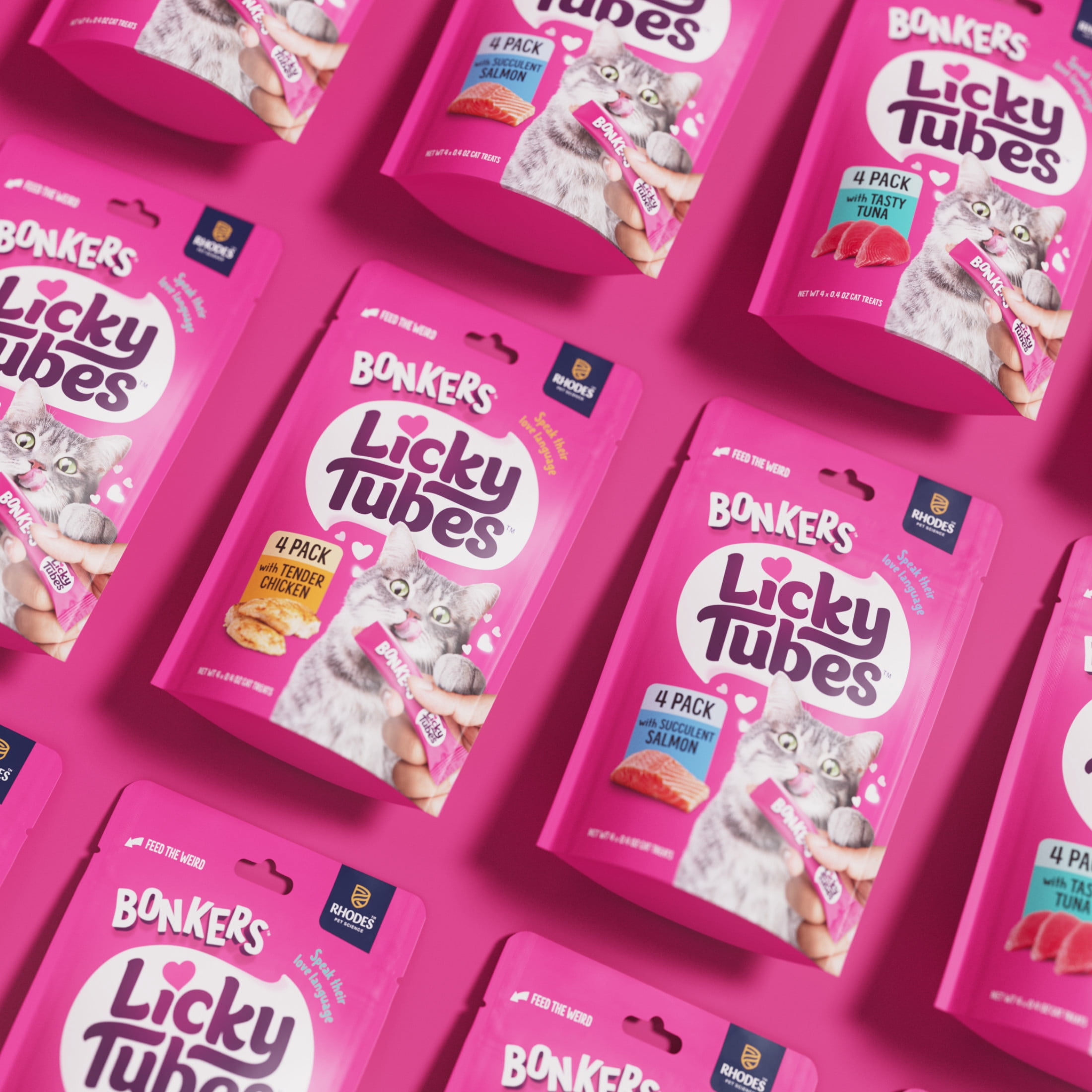 BONKERS Tubes à Lécher Saveur de Poulet Gâteries Humides Léchables pour Chats Lot de 4