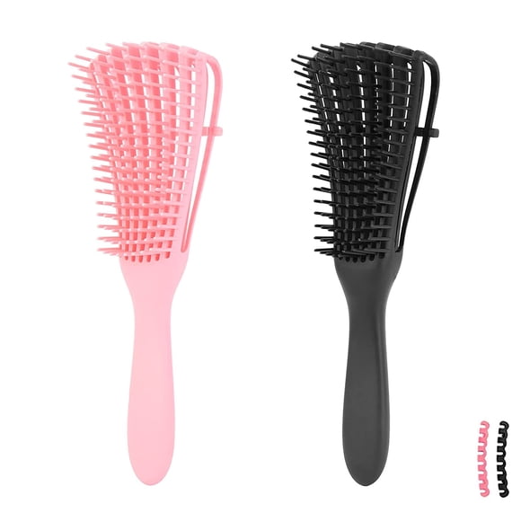 2 Pcs Brosse Démêlante pour Cheveux Afro-Américains/ Africains Texturés 3a à 4c Crépus Ondulés/ Bouclés/ Duveteux/ Mouillés/ Secs/ Huile/ Épais/ Cheveux Longs, Démêlant Nœuds Facile à Nettoyer (Rose,Vert)