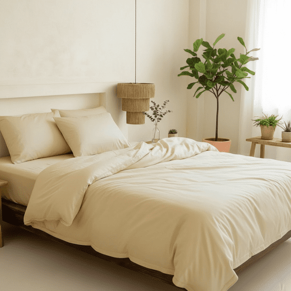 Q VITA Bamboo Duvet Cover Set, King Size, 3-Piece Bedding for Adults – Champagne Color, Soft, Breathable, OEKO-TEX Certified, Machine Washable, Natural Cotton