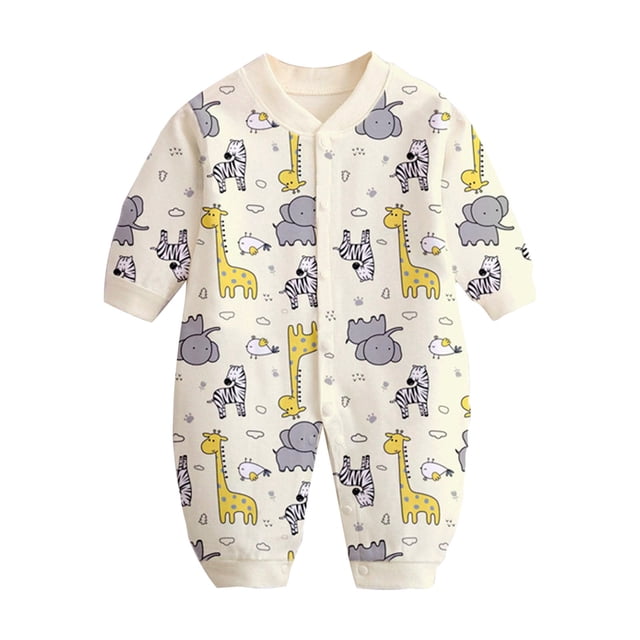 Fall/Winter Clothes, HVOBBTY Kid's Fashion Long Sleeve Soft Romper, Child Printing Born Button-Neck Long Sleeved Long Rompers Yellow 59