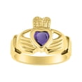 thumbnail image 1 of RYLOS Rings Gold Plated Silver Claddah Love, Loyalty & Friendship Heart 6MM Gem Irish Wedding Band Claddagh Rings February Amethyst Jewelry Size 12, 1 of 7