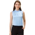 thumbnail image 1 of INSPIRE CHIC Women's Ruffle Neck Pleated Front Summer Sleeveless Satin Tops Light Blue S, 1 of 4
