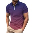 thumbnail image 1 of Chemises pour Hommes Imprimé Décontracté Manches Courtes Col Rabattu T-Shirt à Fermeture Éclair Blouse Tops, 1 of 5