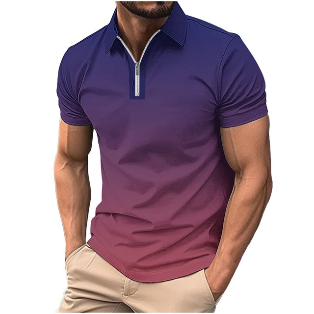 Chemises pour Hommes Imprimé Décontracté Manches Courtes Col Rabattu T-Shirt à Fermeture Éclair Blouse Tops