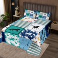 thumbnail image 2 of Ensemble de Courtepointe Cheval Ensemble de Couvre-Lit Western Lit Simple, Ensemble de Couvre-Lit Animaux de Ferme Patchwork Rayé Matelassé Soleil et Lune Constellation Déco de Chambre, 2 of 5