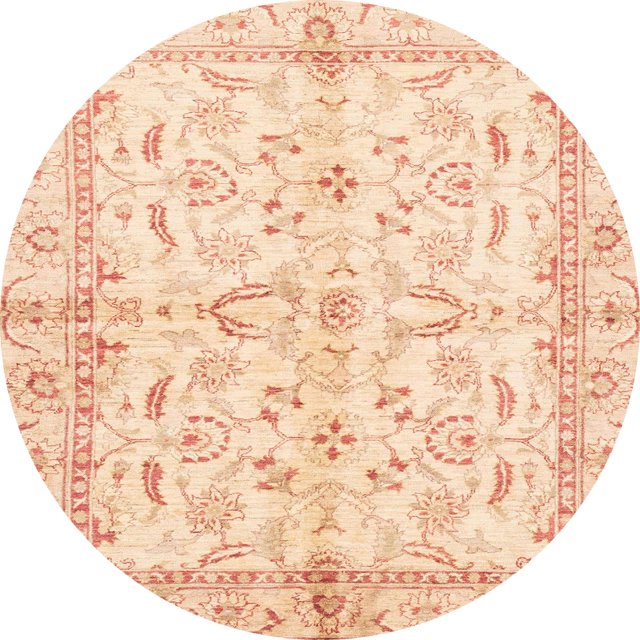 Ahgly Company Tapis d'Intérieur Rond Abstrait Kaki Or Oriental, 4 Pieds Rond