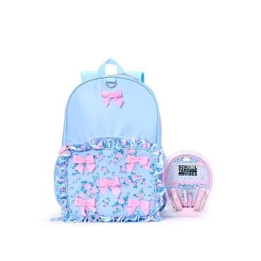 Schoolyard Vibes Bows 17" 3 Piece Backpack Set with Headphones and Kids Lunch Box, Back to School Supplies