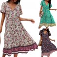thumbnail image 4 of MesaSe Femmes Boho Floral Imprimé V Cou Wrap Robes Manches Courtes Plage Décontractée Maxi Robe Longue, 4 of 6
