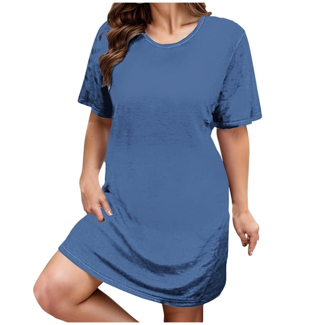 Ixbnca Robe pour Femme Grande Taille Col Rond Manches Courtes Robes T-Shirt Décontractées Amples Été Robe Courte