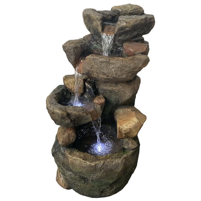 Angelo Décor 25.5-inch Wentworth multi-tiered fountain with flowing water and integrated pump, designed to resemble natural stone.