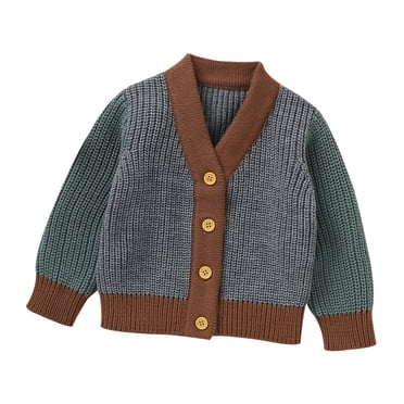 MEZZALL Bébé Nouveau-Né Enfants Filles Garçons Patchwork Manches Longues Col en V Chandails Veste Chaude Cardigan en Tricot de Coton Fermeture à Boutons Manteau Vêtement d'Extérieur Tricot Douillet, Gris, 6-9 Mois
