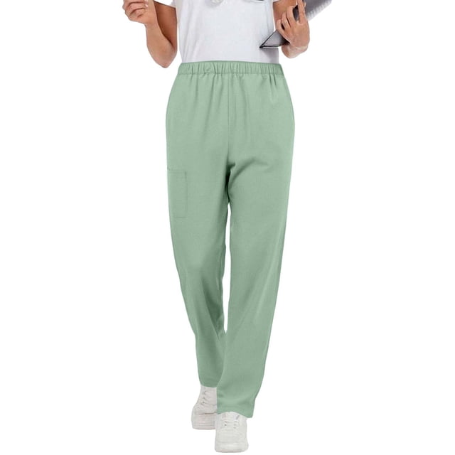 RKSTN Scrub Pants Women Plus Size Solid Color Stretch Waist Straight Leg Work Pants Comfort Pocketed Caregiver Trousers with Pockets