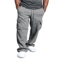 thumbnail image 1 of Men Fleece Sweatpants Cargo Trousers Drawstring Athletic Gym Workout Running Pants with Pocket Black XL, 1 of 5