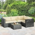 thumbnail image 2 of Outsunny 3 Pieces Garden Rattan Furniture Set with Cushions, Beige, 2 of 10