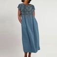 thumbnail image 1 of Meichang Robes en Lin pour Femmes 2024 Rétro à Imprimé Floral Coupe Ample Robes Midi Manches Courtes Col Rond Robes d'Été Décontractées Évasées Légères Confortables Longues Robes de Travail Bleu G, 1 of 5