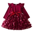 thumbnail image 1 of LUOGENLI Robe Tout-Petits Enfants Filles Manches Longues Décoration Florale Volants Nœud en Maille Robes Vêtements Robe de Printemps pour Filles 2025 Rouge 3-4 Ans, 1 of 4