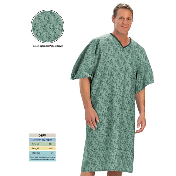 Nobles Health Care Unisex I.V Hospital Gowns -Blue/Green Squares Print - Pack of 4