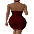 thumbnail image 4 of LYMAYTER ‌Women's Halter Bodycon Mini Dress V-Neck Backless Ruched Detail Dresses S-XL, 4 of 10