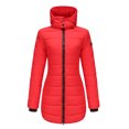thumbnail image 4 of Innerwin Hooded Coats Solid Color Women Down Winter Long Sleeve Lightweight Puffer Jacket Red M, 4 of 7