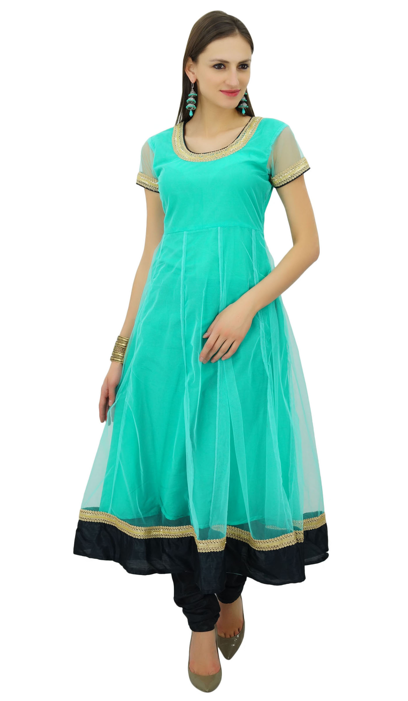 Bimba Flaired Net Anarkali Dress Solid Kurta Kurti Indian Tunic Custom Clothing