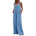 thumbnail image 1 of Kmbangi Women’s Casual Button Wide Leg Suspender Overalls with Pockets Fashion Solid Color Jumpsuit, 1 of 9