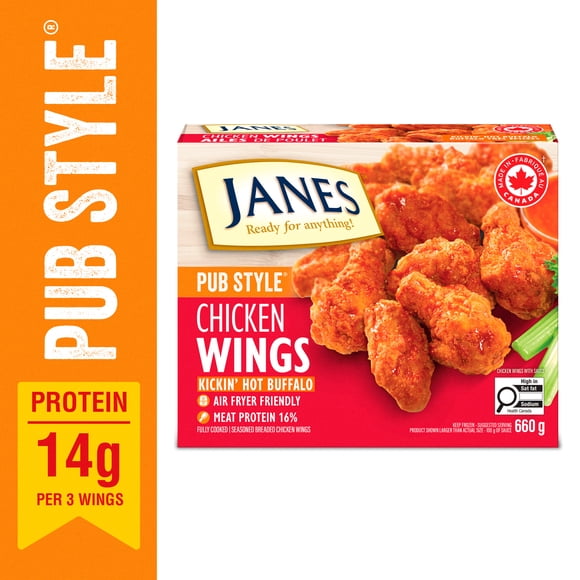 Janes® Pub Style Wings, Hot Buffalo, 660g, Frozen Chicken Wings