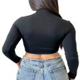 thumbnail image 3 of Blouse Unie à Manches Longues pour Femmes, Crop Top Décontracté à Col Montant, 3 of 5